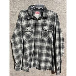 Wrangler Shirt Mens XL Plaid Spread Collar Long Sleeve Outdoor Black White